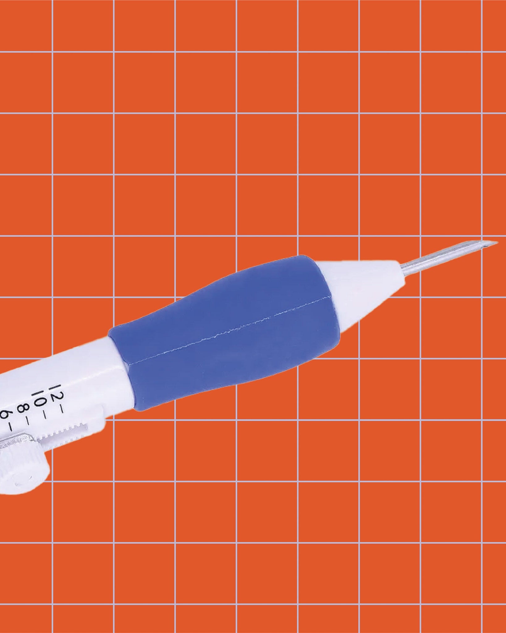 Embroidery punch needle on orange grid background