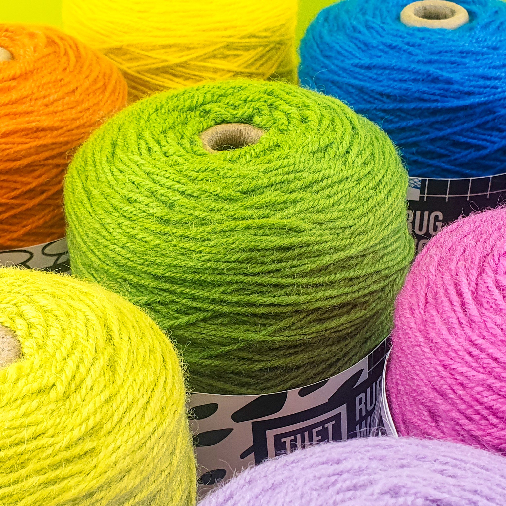 Tuftbox Rug Wool close up of cones in multiple colours