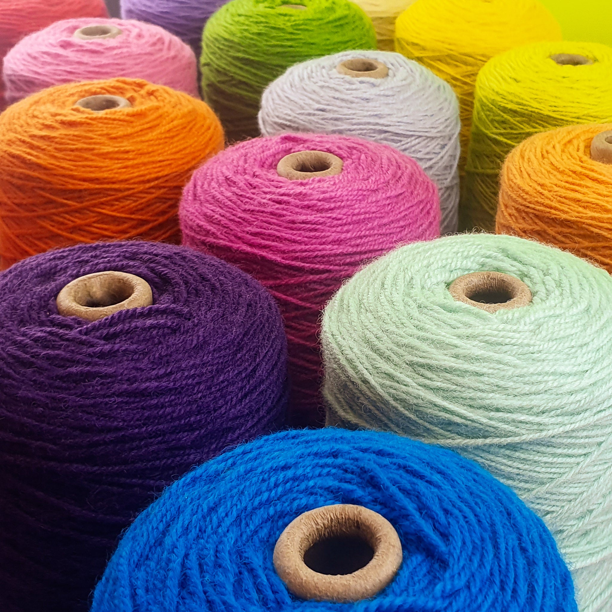 Tuftbox Rug wool close up of cones in lots of colours