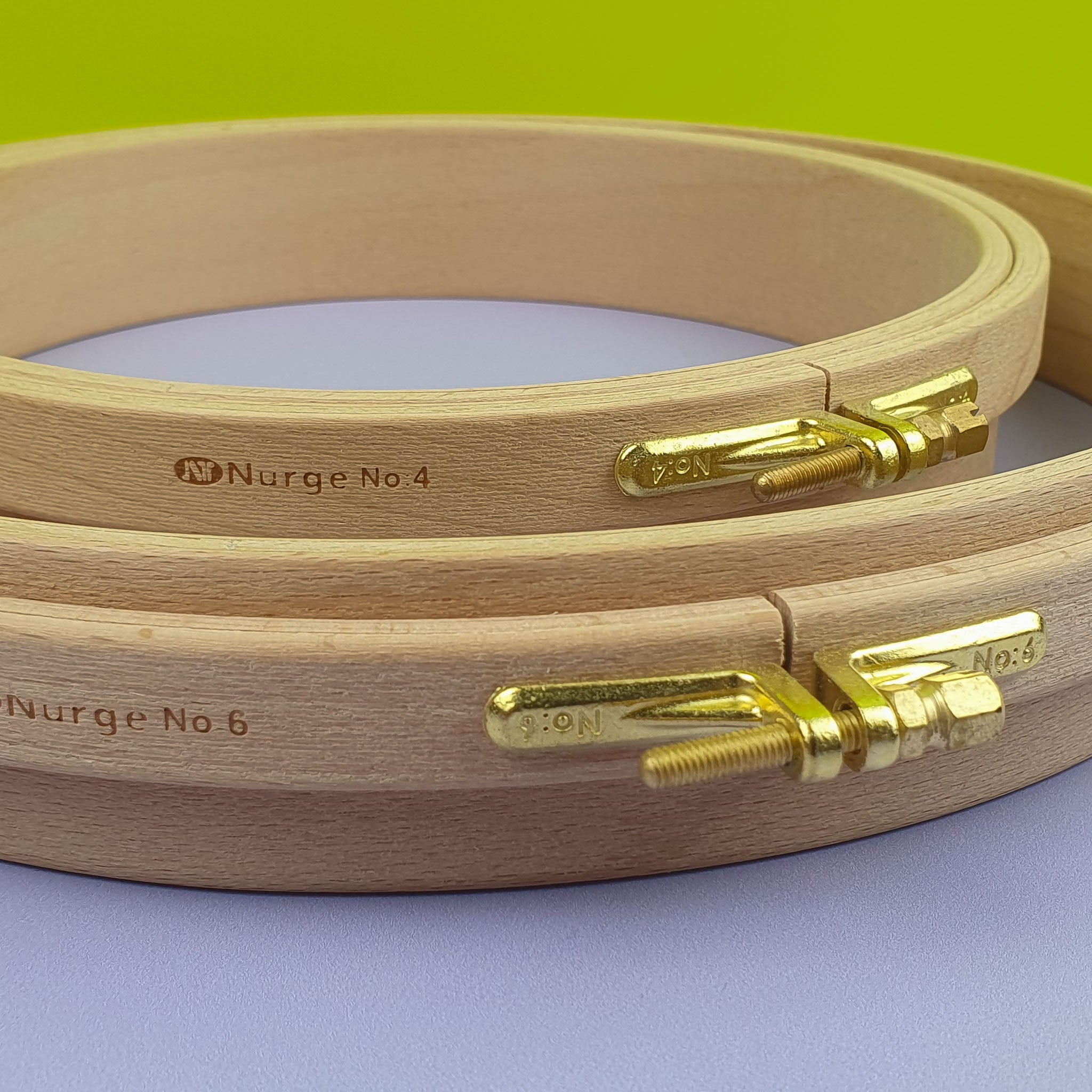 Nurge Punch Needle Hoop Size 4 and Size 6 Hoops Stacked