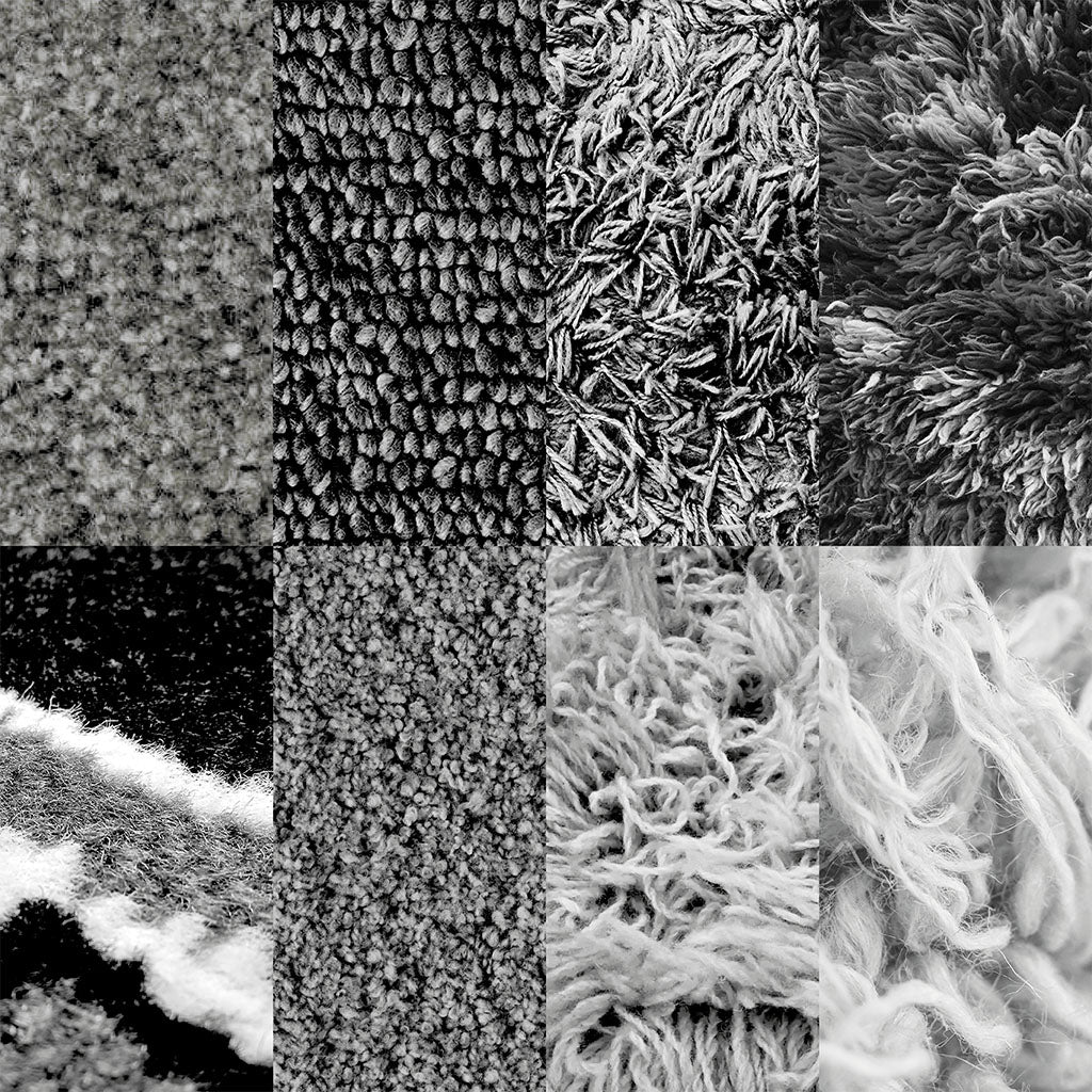 Collection of different rug piles high, medium, low and shaggy tufted rugs