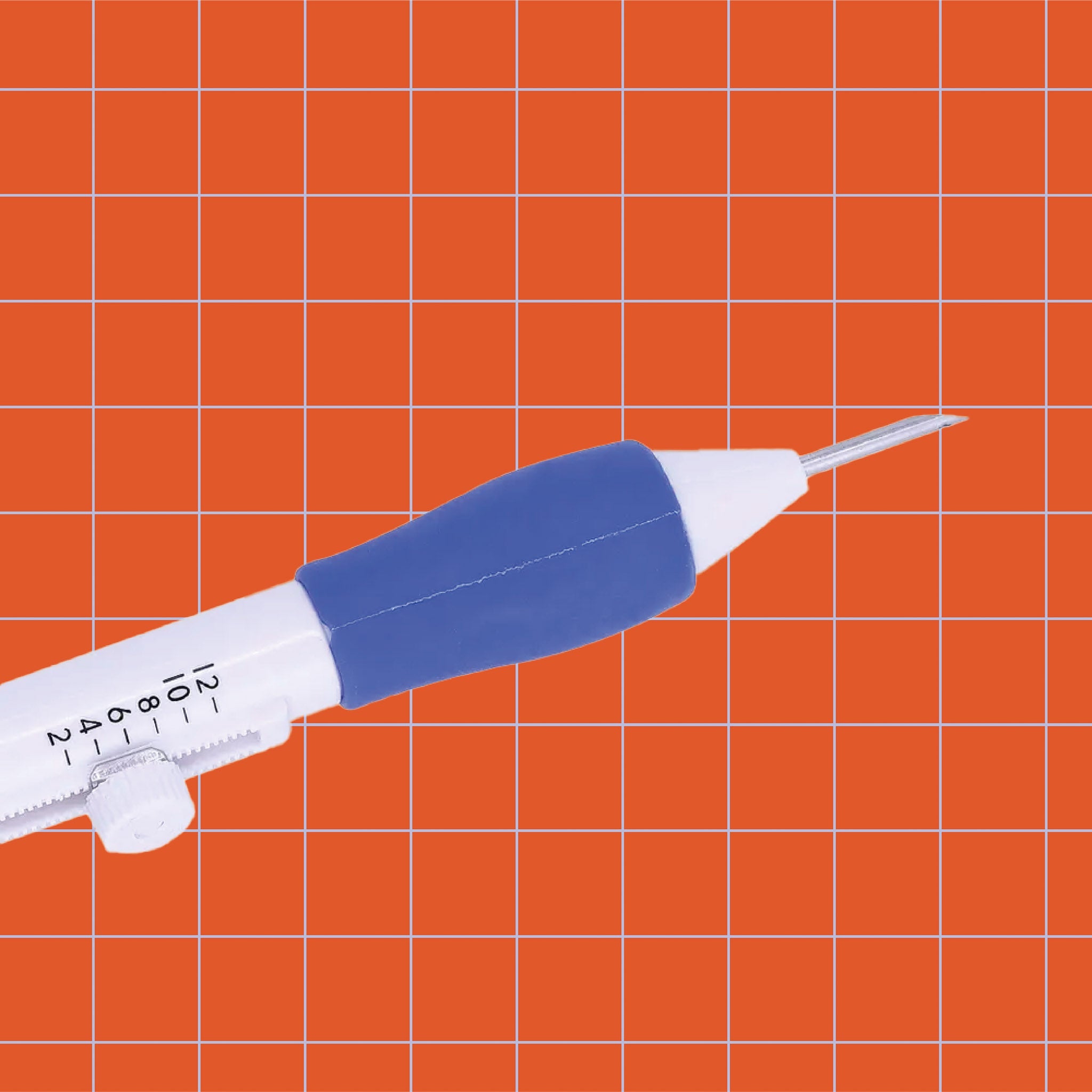 Embroidery punch needle on orange grid background