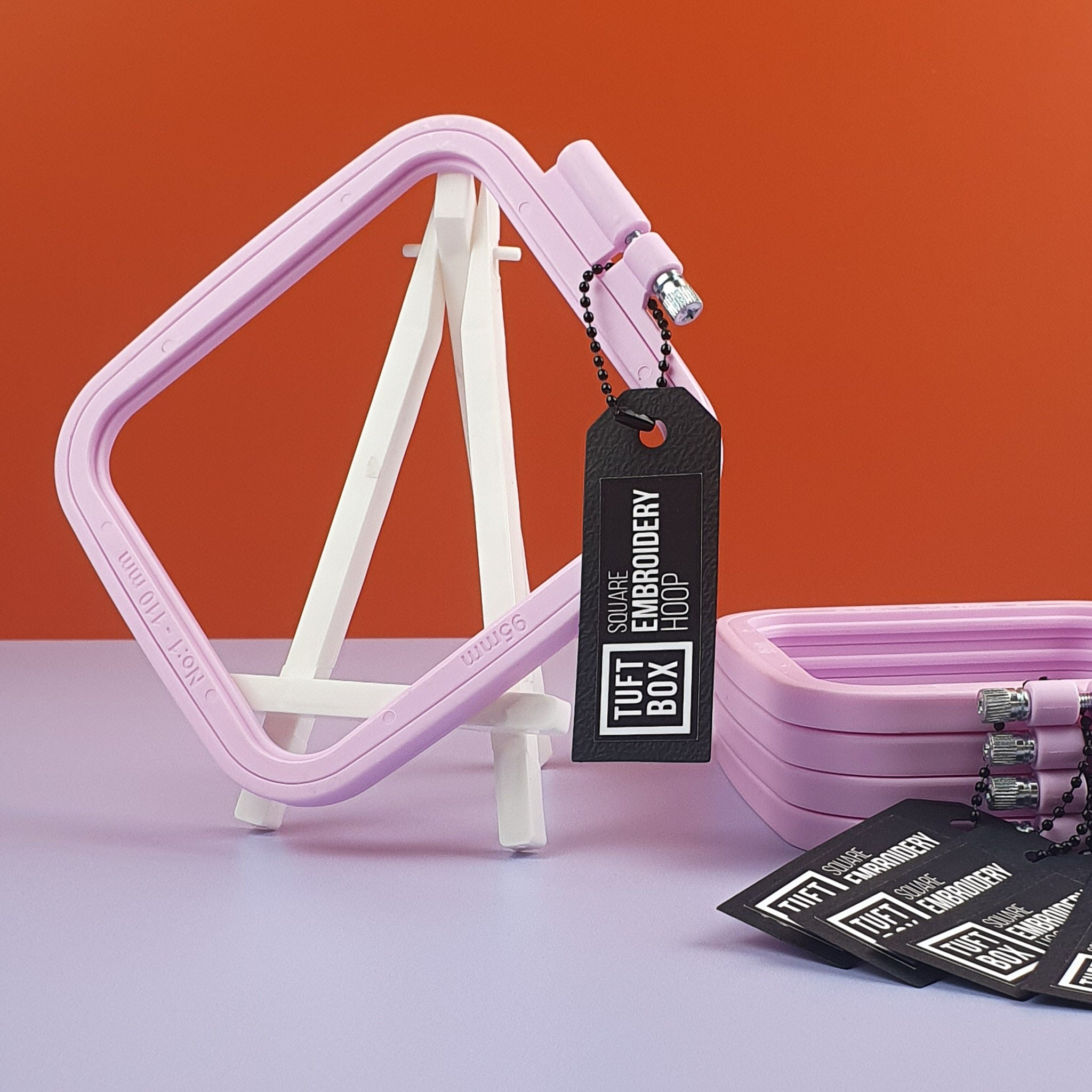 pink square hoop on stand