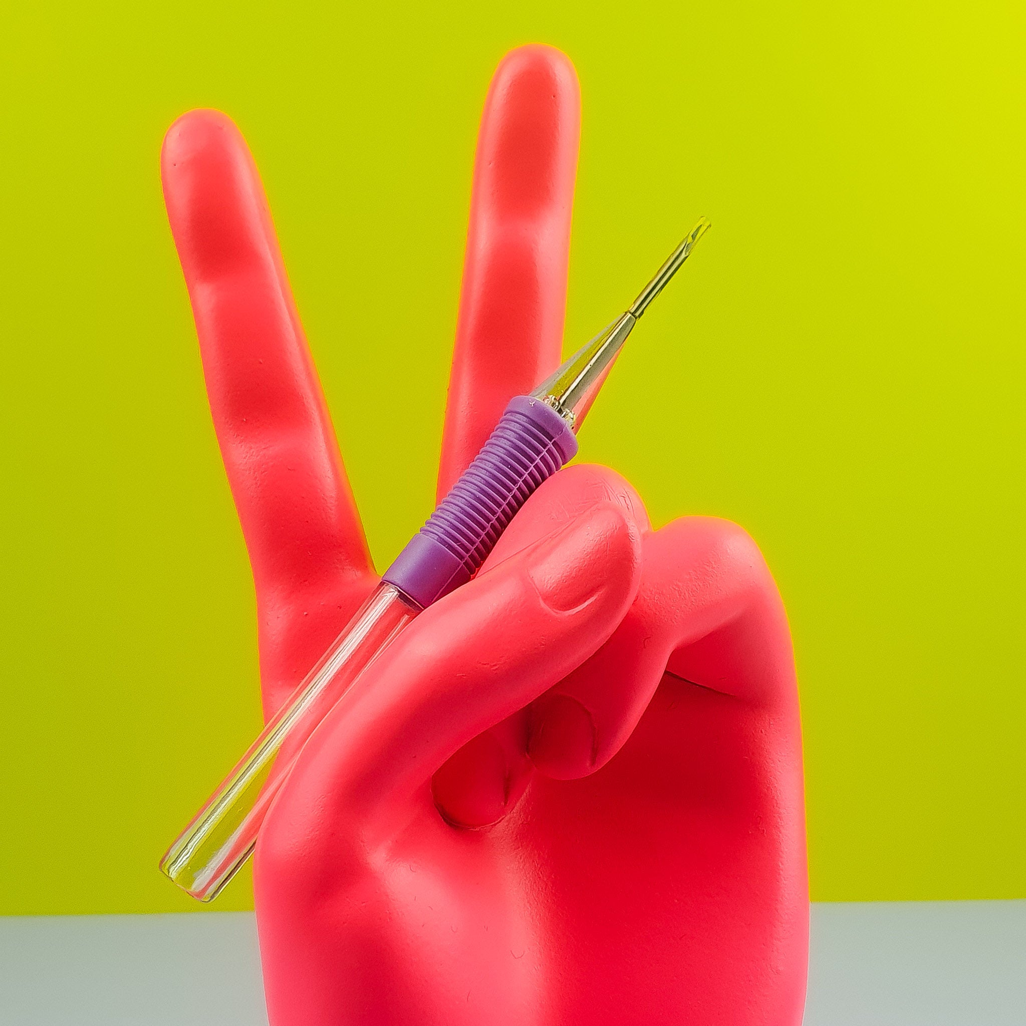 Embroidery Punch Needle On Neon Pink Peace Sign Hand