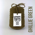 A cone of Lucky Tufts™ acrylic tufting and punch needle yarn in the colour Ghillie Green. A woody green.