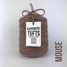 A cone of Lucky Tufts™ acrylic tufting and punch needle yarn in the colour Mouse a soft muted ashen brown 