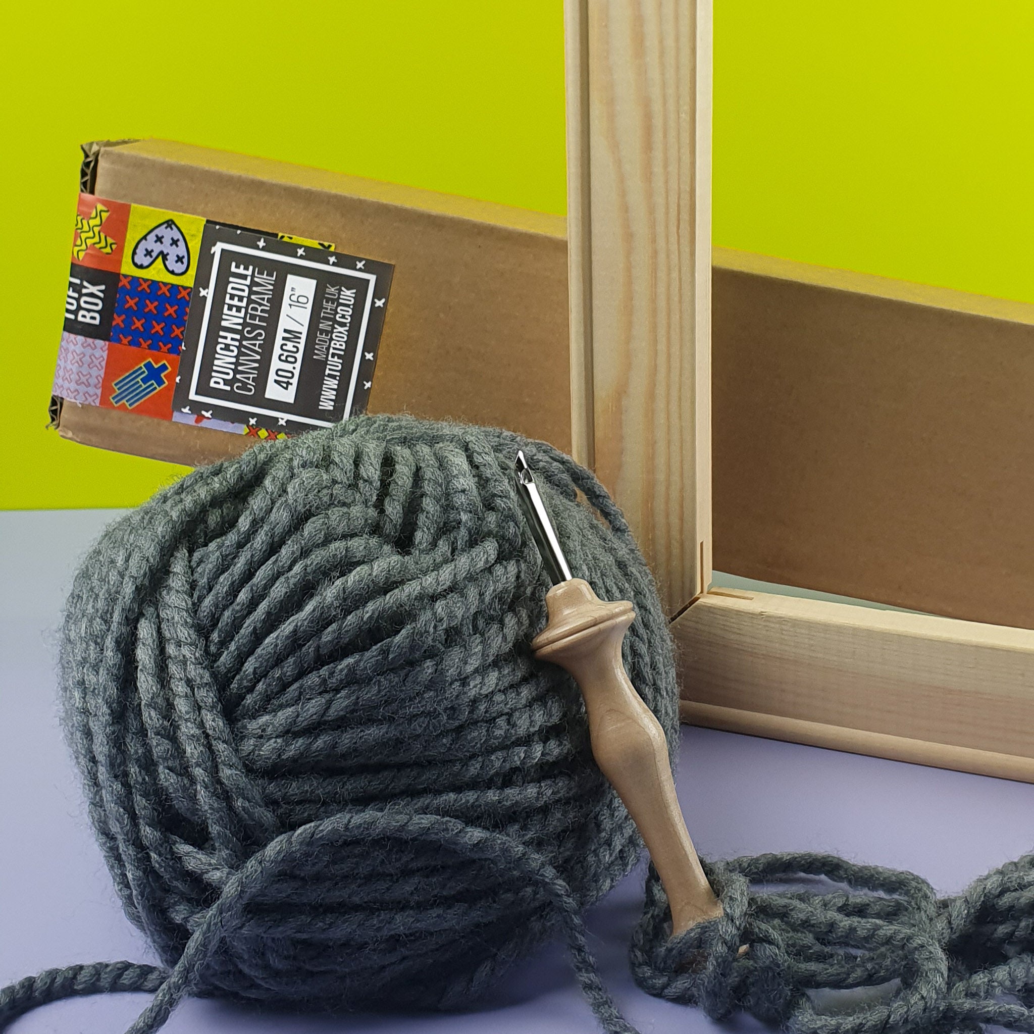 Punch Needle Canvas Frame with ball of yarn